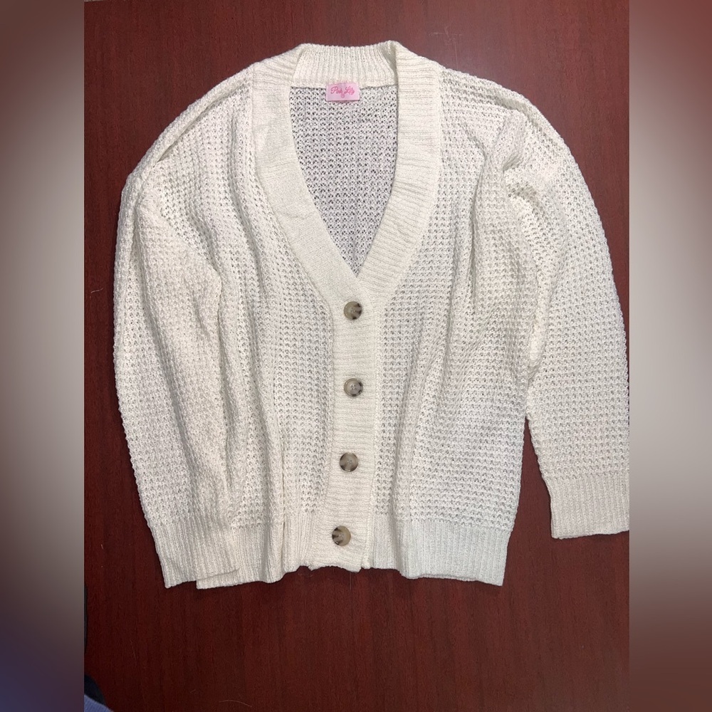 Pink Lily Cream/White Button-Up Cardigan